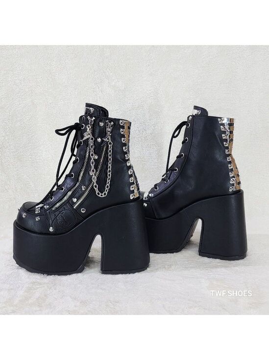 Demonia Shoes - Camel Platform Block Heel Goth Ankle Boots